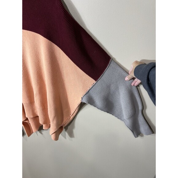 FREE PEOPLE Easy Street Oversized Sweater Color Block In Peach Combo Size Small - Picture 5 of 9